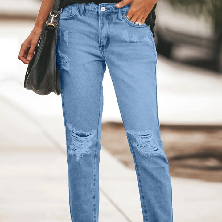 Women Vintage Streetwear Washed Denim Pants Slim distressed leggings jeans Hole Design Leggings Leg Work Pants Denim Trousers - Vogue Vista UK