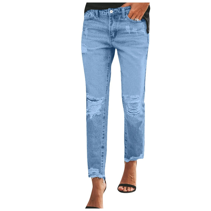 Women Vintage Streetwear Washed Denim Pants Slim distressed leggings jeans Hole Design Leggings Leg Work Pants Denim Trousers - Vogue Vista UK