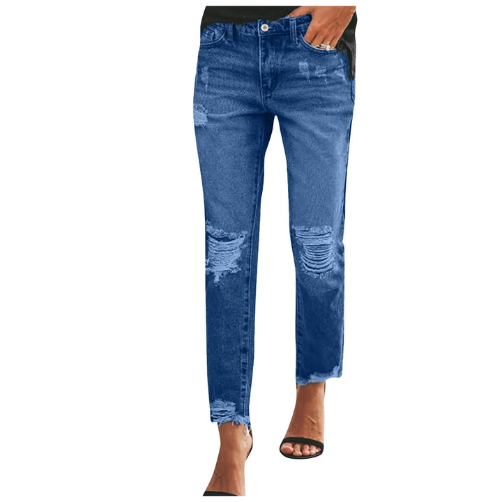 Women Vintage Streetwear Washed Denim Pants Slim distressed leggings jeans Hole Design Leggings Leg Work Pants Denim Trousers - Vogue Vista UK