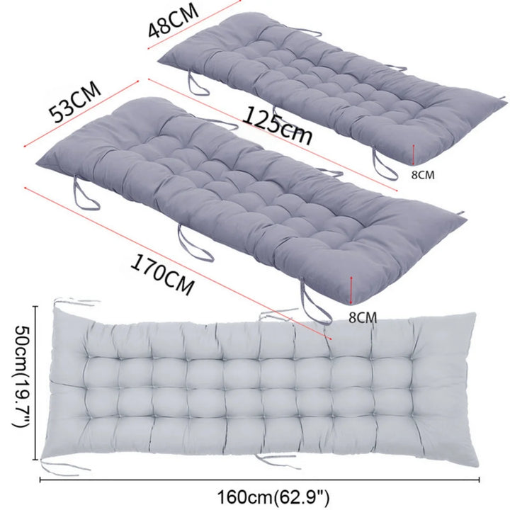 Thick Padded 2/3 Seater Garden Bench Cushion Sun Lounger Pad Recliner Chair Grey - Vogue Vista UK