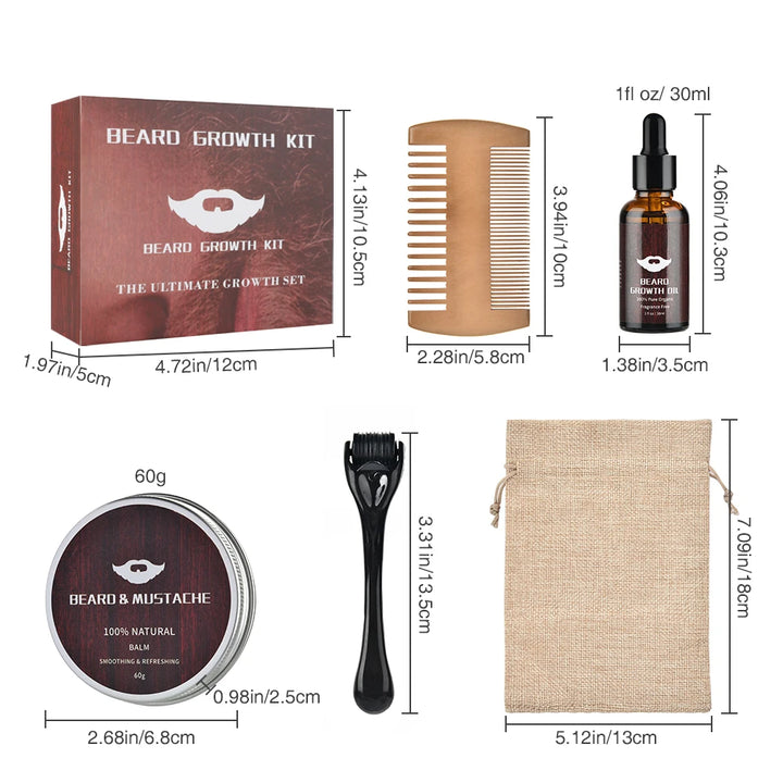 4pcs/set Beard Growth Kit For Men Hair Enhancer Thicker Mustache Grooming Beard Care Oil Moisturizer Wax Balm With Roller Comb - Vogue Vista UK