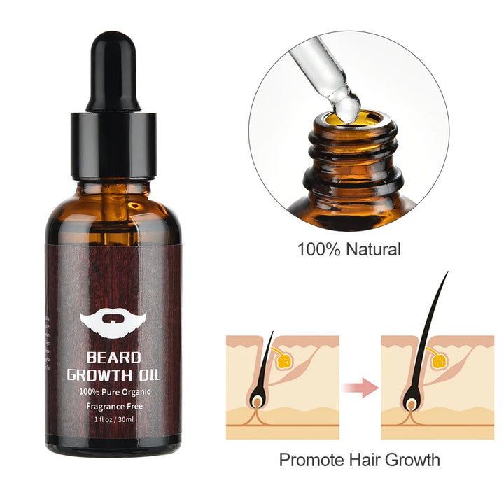 4pcs/set Beard Growth Kit For Men Hair Enhancer Thicker Mustache Grooming Beard Care Oil Moisturizer Wax Balm With Roller Comb - Vogue Vista UK