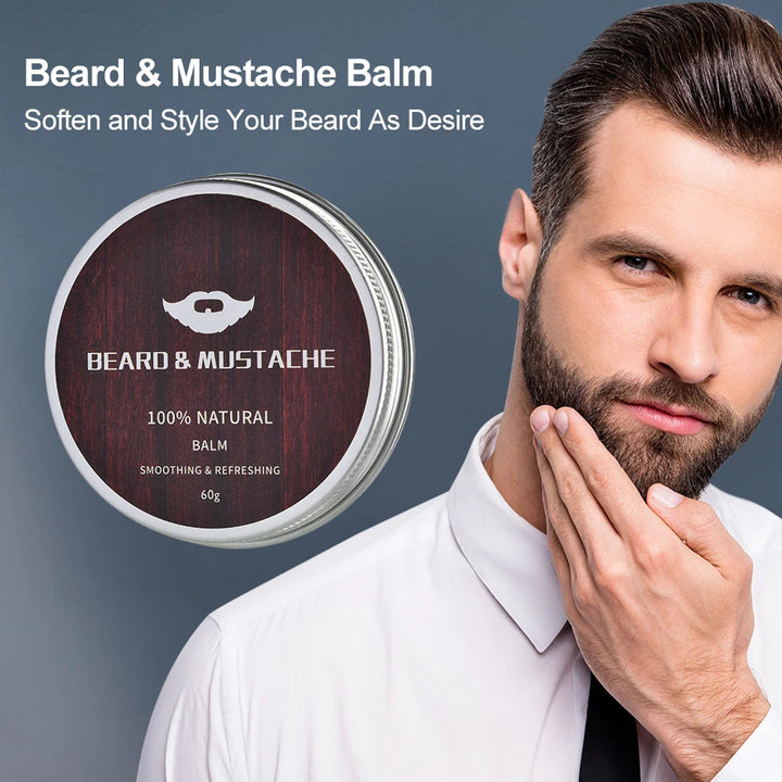 4pcs/set Beard Growth Kit For Men Hair Enhancer Thicker Mustache Grooming Beard Care Oil Moisturizer Wax Balm With Roller Comb - Vogue Vista UK