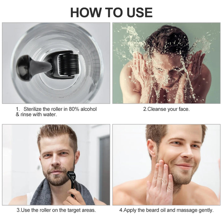 4pcs/set Beard Growth Kit For Men Hair Enhancer Thicker Mustache Grooming Beard Care Oil Moisturizer Wax Balm With Roller Comb - Vogue Vista UK