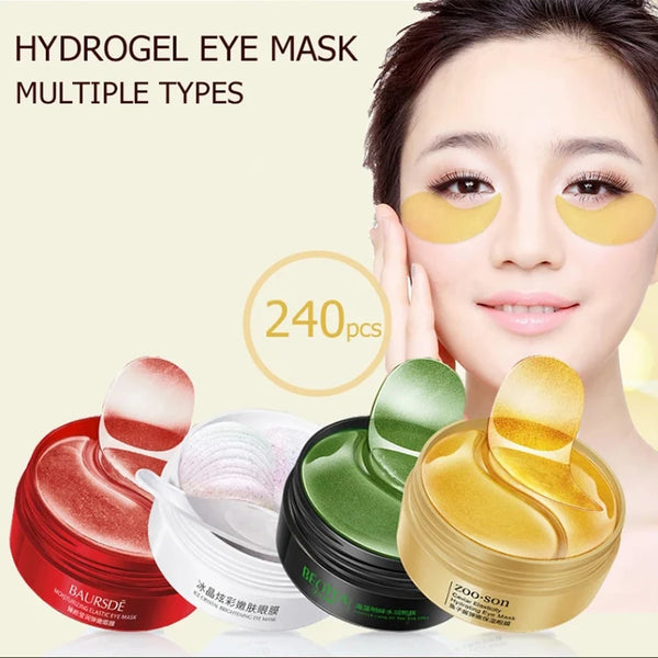 240pcs=120pairs Eye patches Hyaluron Acid & Gold & Seaweed & Black Pearl Hydrating Moisturizing Crystal Collagen Gel Eye Mask - Vogue Vista UK
