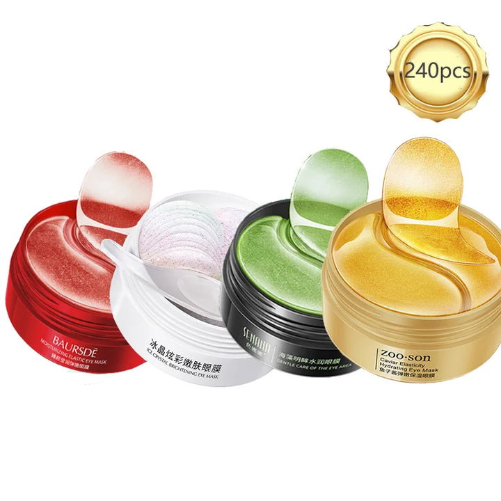 240pcs=120pairs Eye patches Hyaluron Acid & Gold & Seaweed & Black Pearl Hydrating Moisturizing Crystal Collagen Gel Eye Mask - Vogue Vista UK