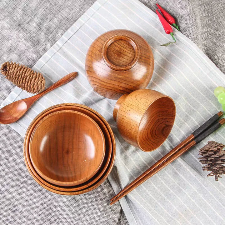 Japanese Wooden Bowls Jujube Wood Children Baby Adults Small Soup Bowls Solid Wood Salad Bowls Retro Household Tableware - Vogue Vista UK
