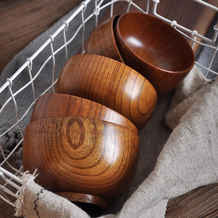 Japanese Wooden Bowls Jujube Wood Children Baby Adults Small Soup Bowls Solid Wood Salad Bowls Retro Household Tableware - Vogue Vista UK