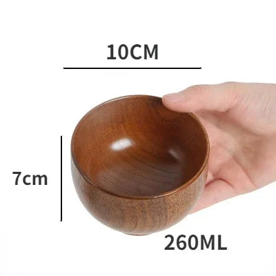 Japanese Wooden Bowls Jujube Wood Children Baby Adults Small Soup Bowls Solid Wood Salad Bowls Retro Household Tableware - Vogue Vista UK