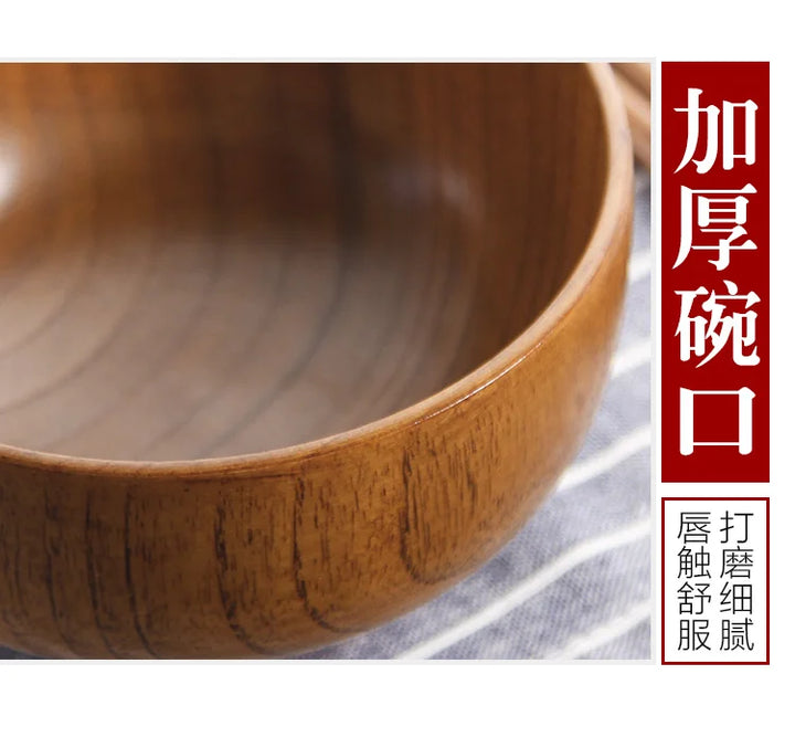Japanese Wooden Bowls Jujube Wood Children Baby Adults Small Soup Bowls Solid Wood Salad Bowls Retro Household Tableware - Vogue Vista UK