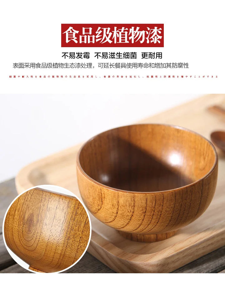 Japanese Wooden Bowls Jujube Wood Children Baby Adults Small Soup Bowls Solid Wood Salad Bowls Retro Household Tableware - Vogue Vista UK