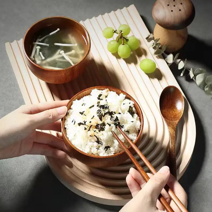 Japanese Wooden Bowls Jujube Wood Children Baby Adults Small Soup Bowls Solid Wood Salad Bowls Retro Household Tableware - Vogue Vista UK
