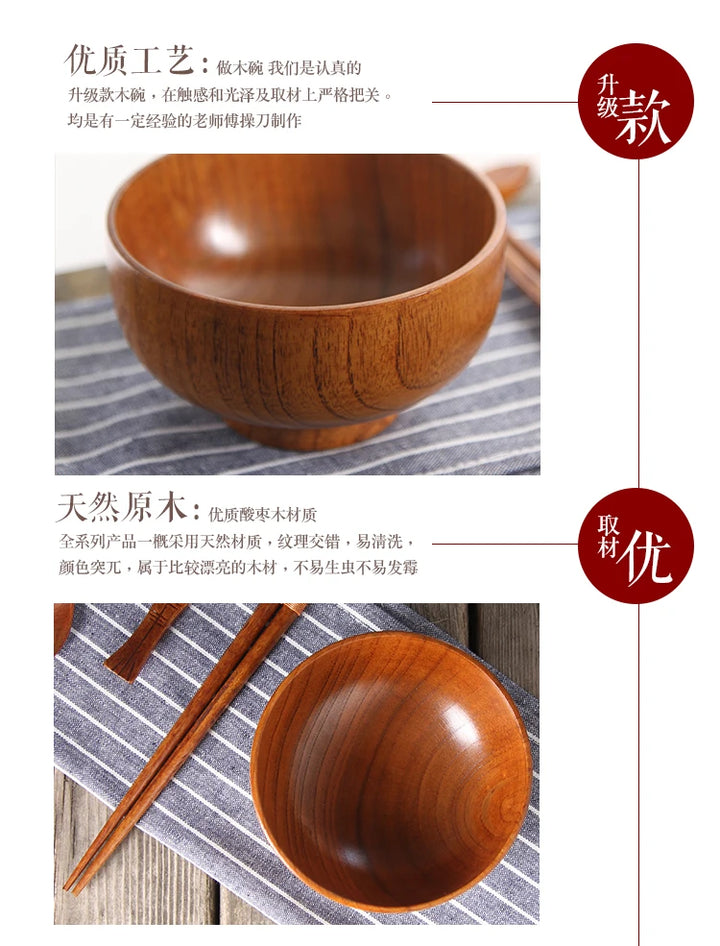 Japanese Wooden Bowls Jujube Wood Children Baby Adults Small Soup Bowls Solid Wood Salad Bowls Retro Household Tableware - Vogue Vista UK
