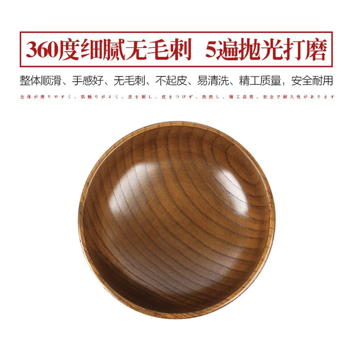 Japanese Wooden Bowls Jujube Wood Children Baby Adults Small Soup Bowls Solid Wood Salad Bowls Retro Household Tableware - Vogue Vista UK