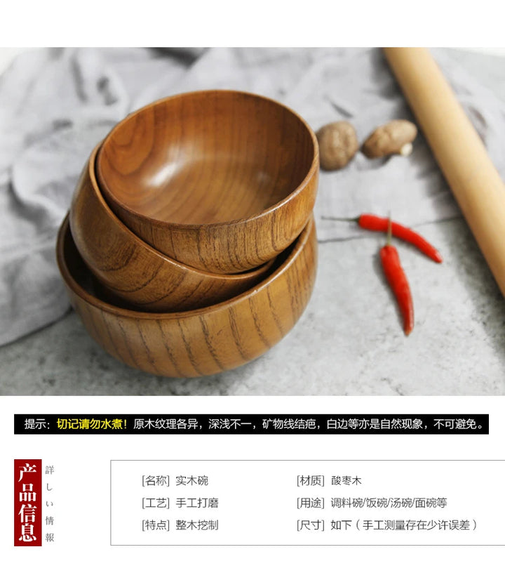 Japanese Wooden Bowls Jujube Wood Children Baby Adults Small Soup Bowls Solid Wood Salad Bowls Retro Household Tableware - Vogue Vista UK