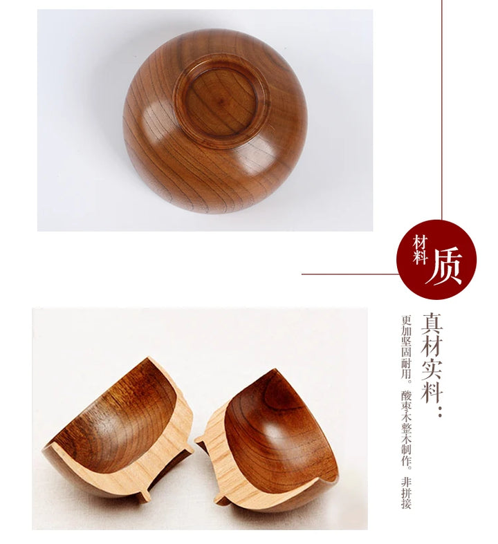 Japanese Wooden Bowls Jujube Wood Children Baby Adults Small Soup Bowls Solid Wood Salad Bowls Retro Household Tableware - Vogue Vista UK