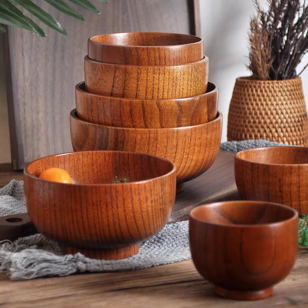 Japanese Wooden Bowls Jujube Wood Children Baby Adults Small Soup Bowls Solid Wood Salad Bowls Retro Household Tableware - Vogue Vista UK