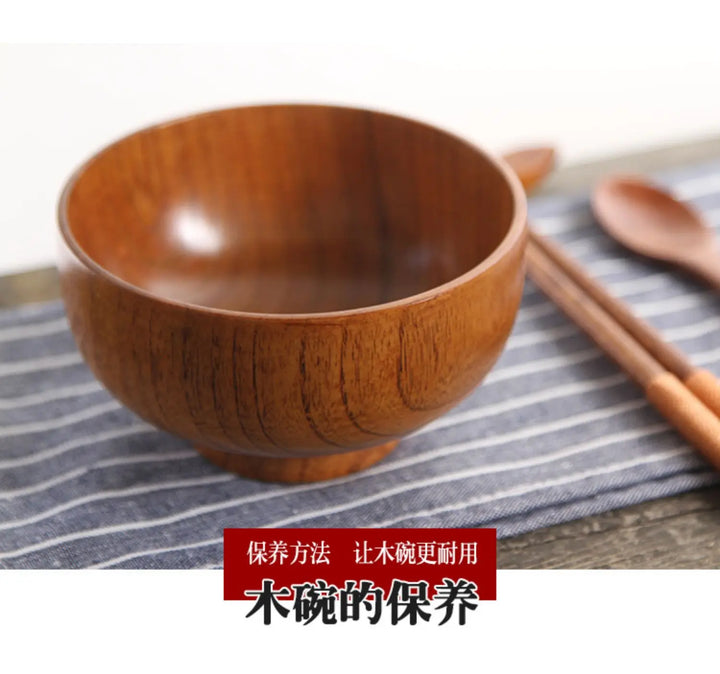 Japanese Wooden Bowls Jujube Wood Children Baby Adults Small Soup Bowls Solid Wood Salad Bowls Retro Household Tableware - Vogue Vista UK