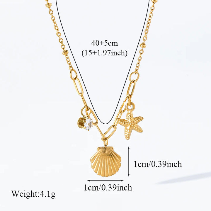 EILIECK 316L Stainless Steel Starfish Shell Zircon Pendant Necklace For Women Fashion New Gift Gold Color Neck Chain Jewelry - Vogue Vista UK