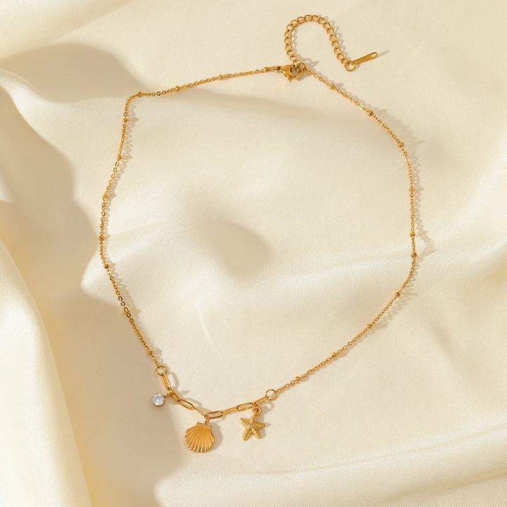 EILIECK 316L Stainless Steel Starfish Shell Zircon Pendant Necklace For Women Fashion New Gift Gold Color Neck Chain Jewelry - Vogue Vista UK