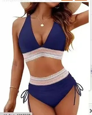 2025 Women's Shoulder High Waist Split Bikini Swimsuit Set with Chest Cushion and Adjustable Shoulder Straps - Vogue Vista UK