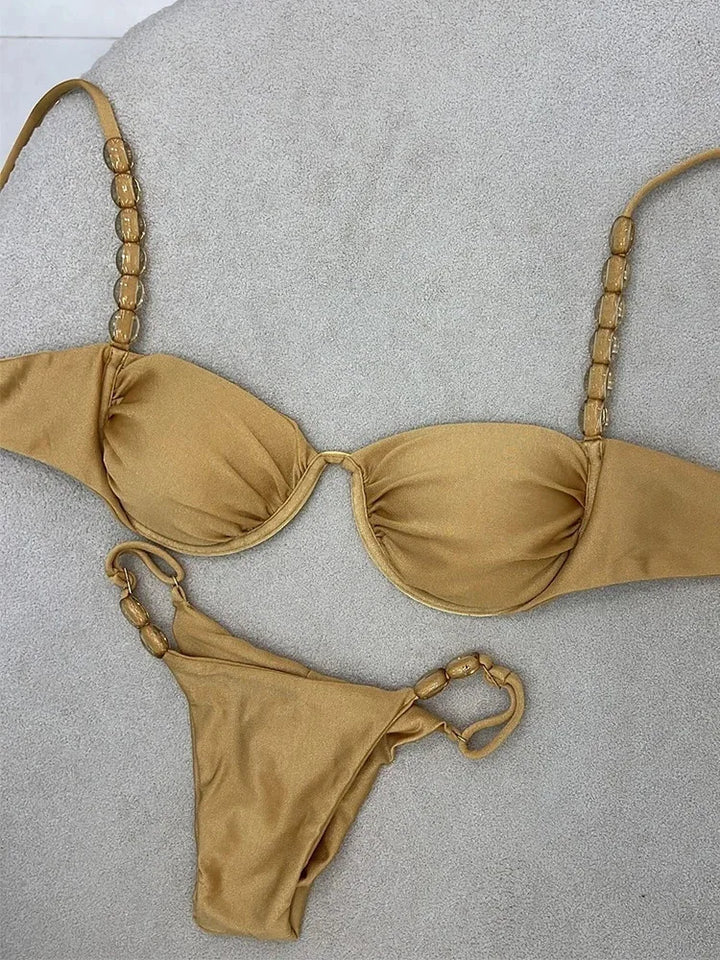 2025 Sexy Bikini Set High Waist Golden Printed Women Swimwear Push Up Bikinis Swimsuit Female Biquini Bathing Suit - Vogue Vista UK