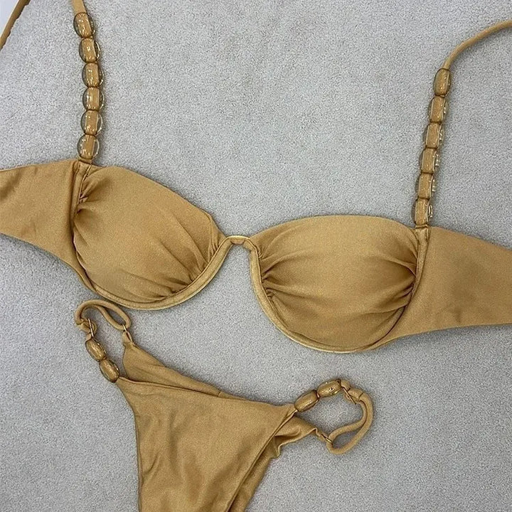 2025 Sexy Bikini Set High Waist Golden Printed Women Swimwear Push Up Bikinis Swimsuit Female Biquini Bathing Suit - Vogue Vista UK