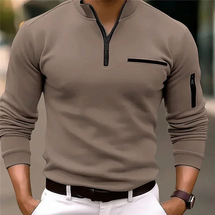 Men's Long Sleeve Polo Shirt Fashion Solid Color Leisure Sports Pullover Golf Slim T-shirt Business Casual Men's Wear. - Vogue Vista UK
