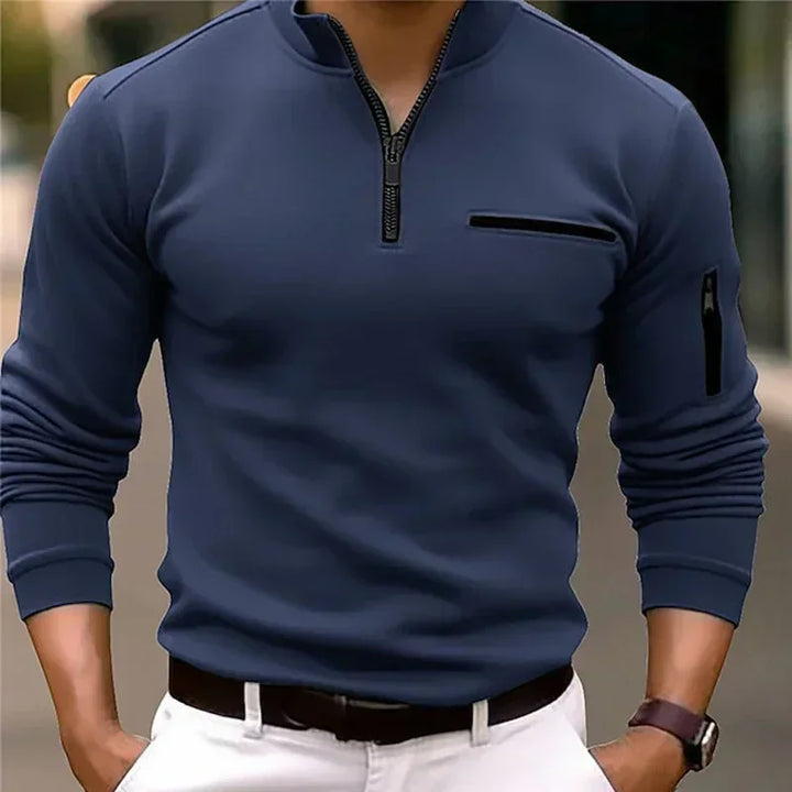 Men's Long Sleeve Polo Shirt Fashion Solid Color Leisure Sports Pullover Golf Slim T-shirt Business Casual Men's Wear. - Vogue Vista UK
