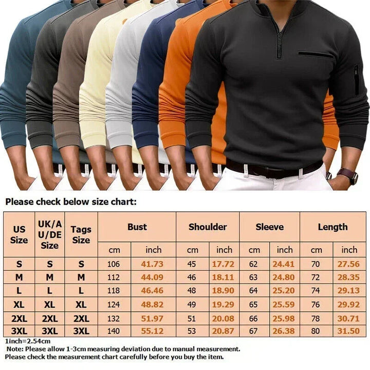 Men's Long Sleeve Polo Shirt Fashion Solid Color Leisure Sports Pullover Golf Slim T-shirt Business Casual Men's Wear. - Vogue Vista UK