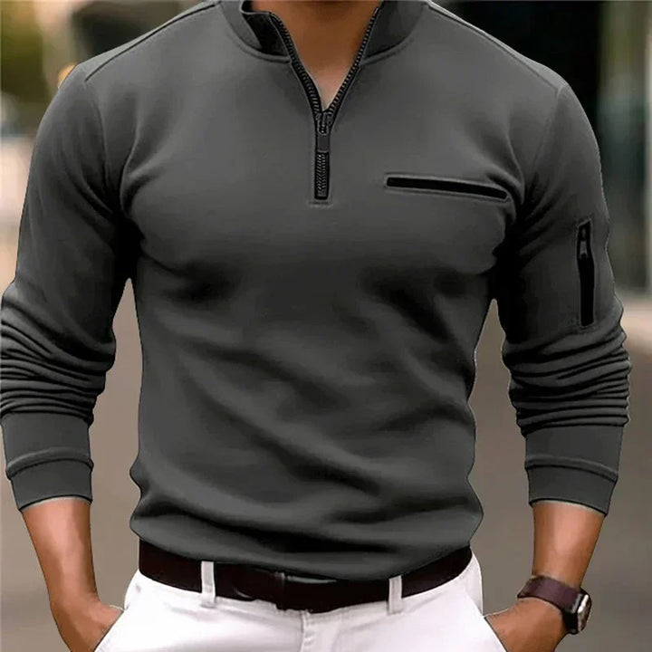 Men's Long Sleeve Polo Shirt Fashion Solid Color Leisure Sports Pullover Golf Slim T-shirt Business Casual Men's Wear. - Vogue Vista UK