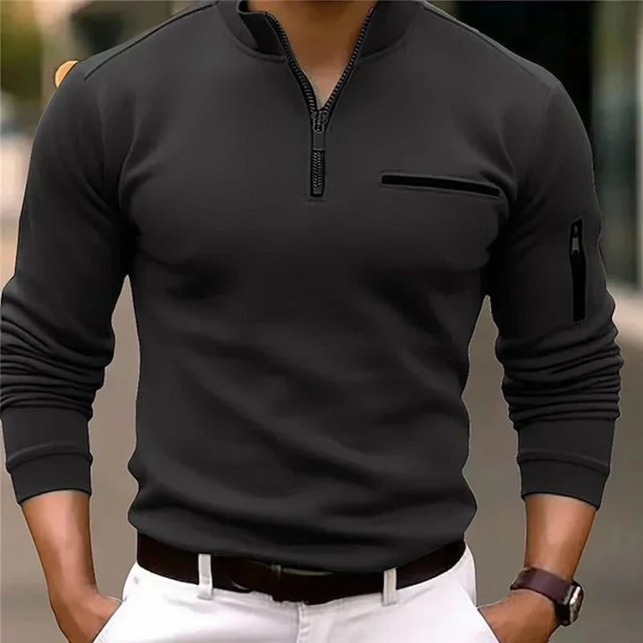 Men's Long Sleeve Polo Shirt Fashion Solid Color Leisure Sports Pullover Golf Slim T-shirt Business Casual Men's Wear. - Vogue Vista UK