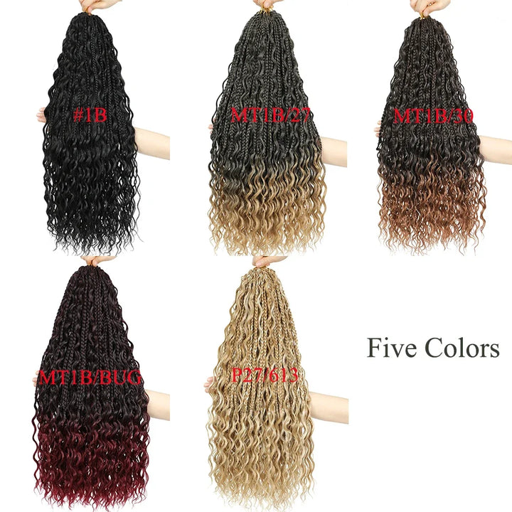 Synthetic Goddess Box Braid Crochet Hair 24" Honey Blonde Boho Bohemian Pre-looped Platinum Blonde Braiding Hair with Curly Ends - Vogue Vista UK