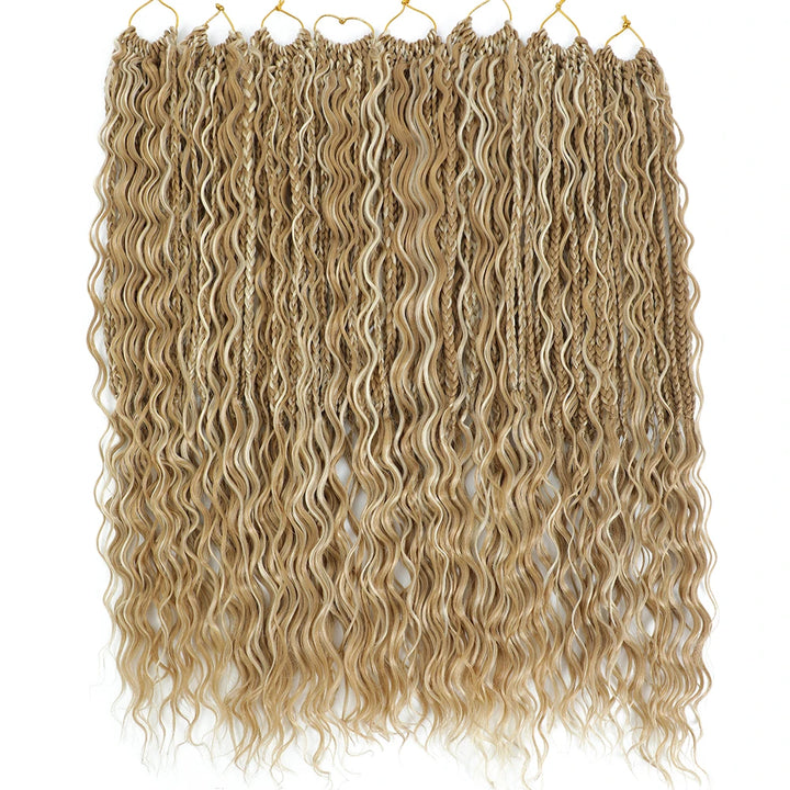 Synthetic Goddess Box Braid Crochet Hair 24" Honey Blonde Boho Bohemian Pre-looped Platinum Blonde Braiding Hair with Curly Ends - Vogue Vista UK