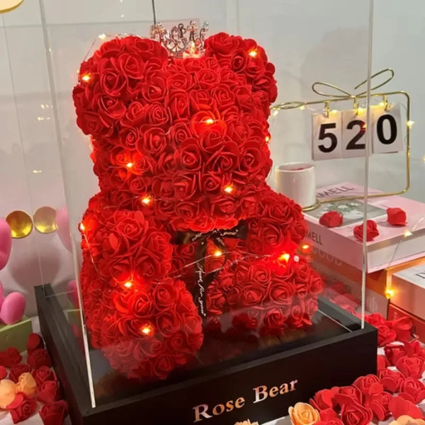Artificial Flower Eternal Rose Teddy Bear for Mom Mothers Day Birthday Valentines Day Anniversary Gifts & Decor Miniatures Ponyo - Vogue Vista UK