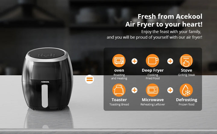 Air Fryer, 8QT Airfryer Oven with Viewing Window Oilless Cooker with Digital Display 8 Cooking Presets Dishwasher Safe black - Vogue Vista UK