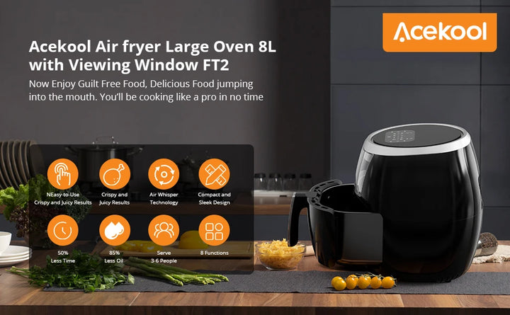Air Fryer, 8QT Airfryer Oven with Viewing Window Oilless Cooker with Digital Display 8 Cooking Presets Dishwasher Safe black - Vogue Vista UK