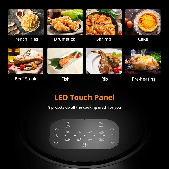 Air Fryer, 8QT Airfryer Oven with Viewing Window Oilless Cooker with Digital Display 8 Cooking Presets Dishwasher Safe black - Vogue Vista UK
