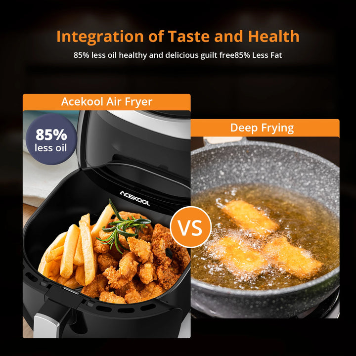 Air Fryer, 8QT Airfryer Oven with Viewing Window Oilless Cooker with Digital Display 8 Cooking Presets Dishwasher Safe black - Vogue Vista UK