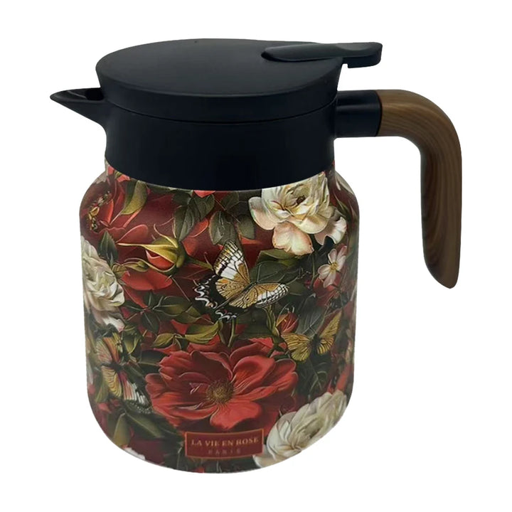 1000ml Vintage Floral Tea Kettle with Lid Mini Hot Coffee Pot Built-in Infuser Tea Separation Water Bottle for Hot Drinks - Vogue Vista UK
