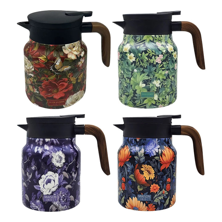 1000ml Vintage Floral Tea Kettle with Lid Mini Hot Coffee Pot Built-in Infuser Tea Separation Water Bottle for Hot Drinks - Vogue Vista UK