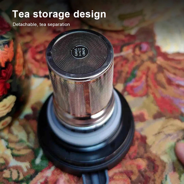 1000ml Vintage Floral Tea Kettle with Lid Mini Hot Coffee Pot Built-in Infuser Tea Separation Water Bottle for Hot Drinks - Vogue Vista UK