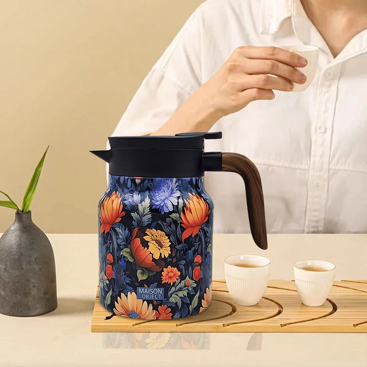 1000ml Vintage Floral Tea Kettle with Lid Mini Hot Coffee Pot Built-in Infuser Tea Separation Water Bottle for Hot Drinks - Vogue Vista UK