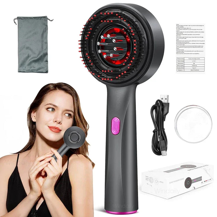 3 in 1 Red Light Therapy Head Massage Comb Hair Oil Applicator Waterproof Hair Growth Vibration Electric Scalp Massager Brush - Vogue Vista UK