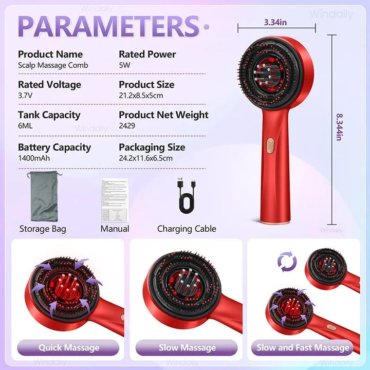 3 in 1 Red Light Therapy Head Massage Comb Hair Oil Applicator Waterproof Hair Growth Vibration Electric Scalp Massager Brush - Vogue Vista UK