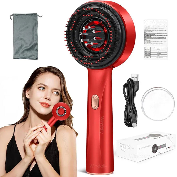 3 in 1 Red Light Therapy Head Massage Comb Hair Oil Applicator Waterproof Hair Growth Vibration Electric Scalp Massager Brush - Vogue Vista UK