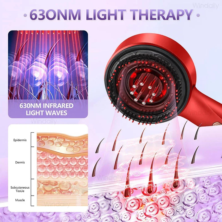 3 in 1 Red Light Therapy Head Massage Comb Hair Oil Applicator Waterproof Hair Growth Vibration Electric Scalp Massager Brush - Vogue Vista UK