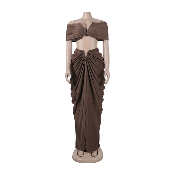 Stacked Ruched Women's Set Off Shoulder Crop Top and Low Waist Maxi Long Skirts 2025 Sexy Party Two 2 Piece Sets Outfits - Vogue Vista UK