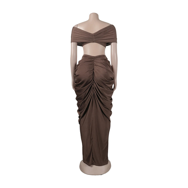 Stacked Ruched Women's Set Off Shoulder Crop Top and Low Waist Maxi Long Skirts 2025 Sexy Party Two 2 Piece Sets Outfits - Vogue Vista UK