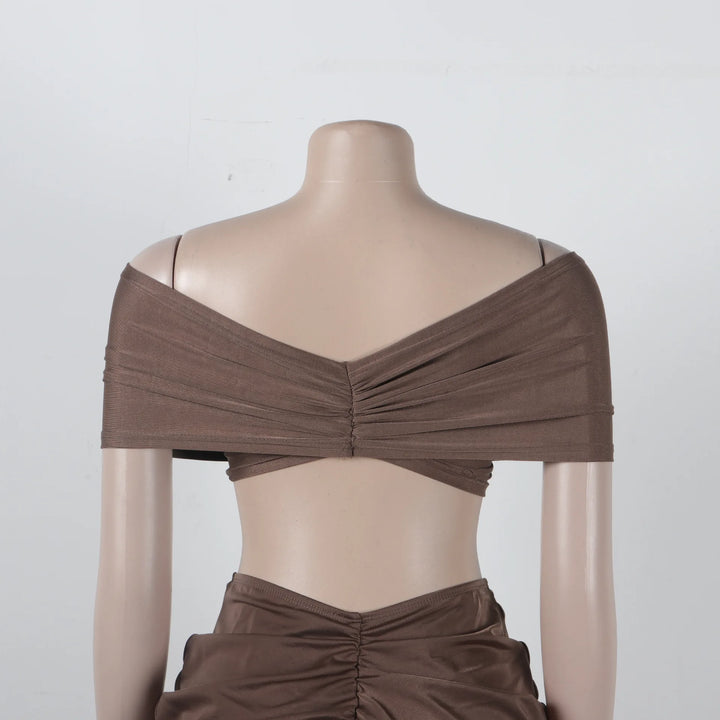 Stacked Ruched Women's Set Off Shoulder Crop Top and Low Waist Maxi Long Skirts 2025 Sexy Party Two 2 Piece Sets Outfits - Vogue Vista UK